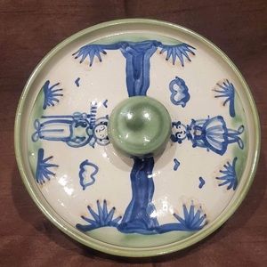 Vintage MA Hadley Pottery *Rare Find* Farmer and Farmers Wife Bowl w/ Lid